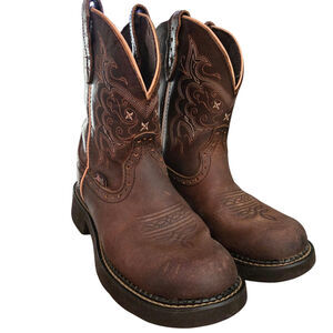 Justin Gypsy Brown Pink Leather Western Cowgirl  Roper Boots EUC 7B